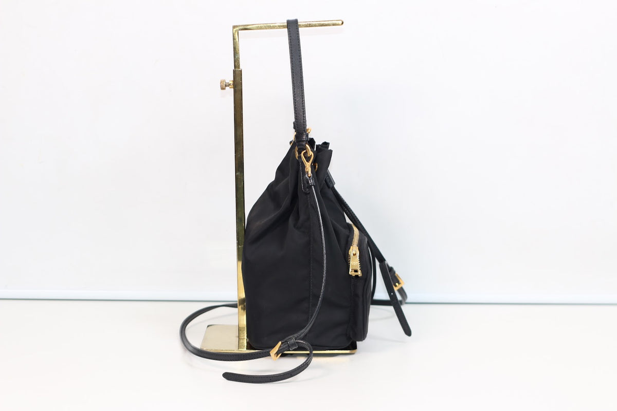 Prada Black Nylon Duet ONE Bucket Shoulder Bag 1BH038