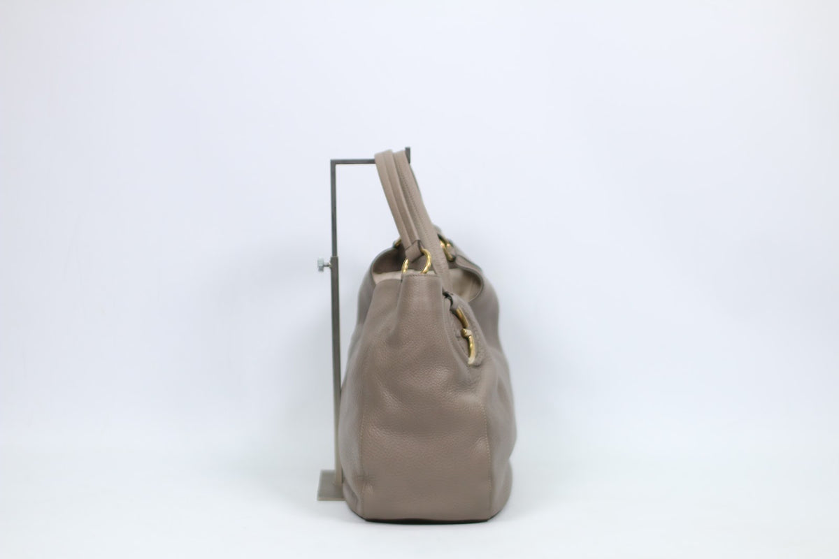 Gucci Gray Leather Woven Gold GG ONE Shoulder Bag 309531