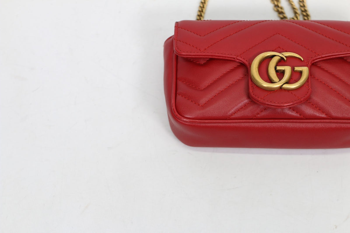 Gucci Red Leather Marmont Super Mini Crossbody Bag 476433