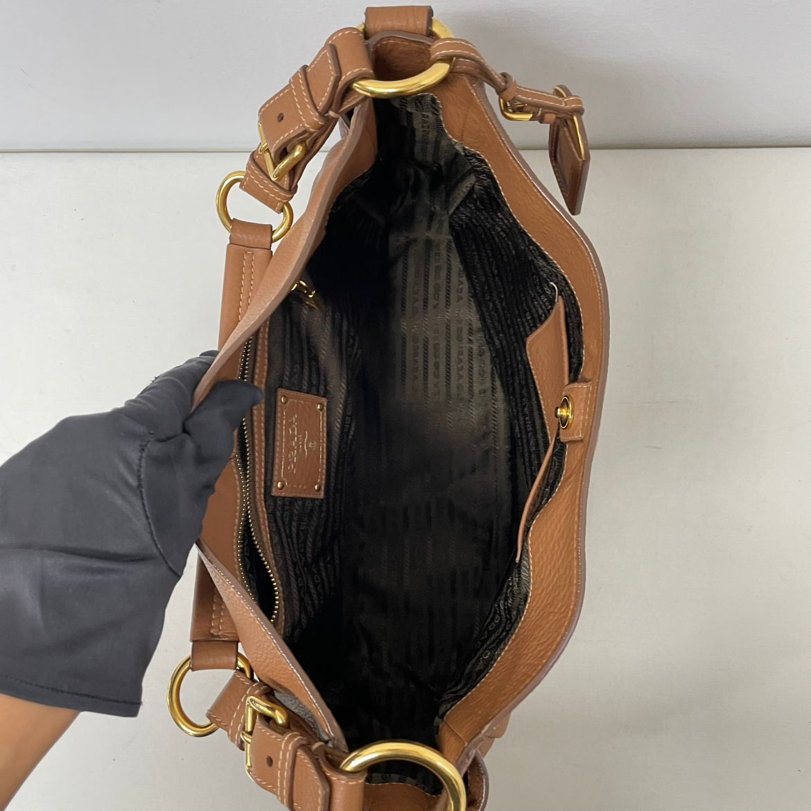 Prada Brown Vitello Daino Hobo ONE Shoulder Bag BR4863 (V167919)