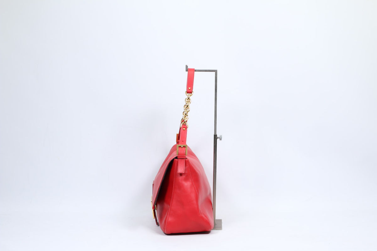 Fendi Red Leather FF Detail Metacrire Mamma Chain ONE Shoulder Bag 8BR638 (V9610904)