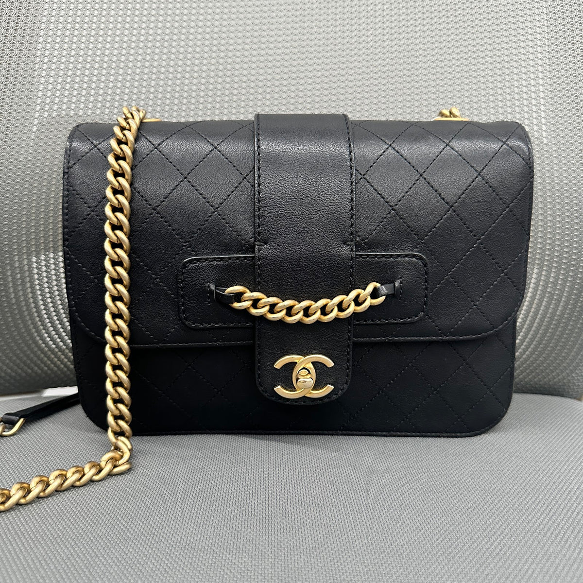 Chanel Vintage Lambskin Messenger Bag Black with Gold Hardware (LY1394)