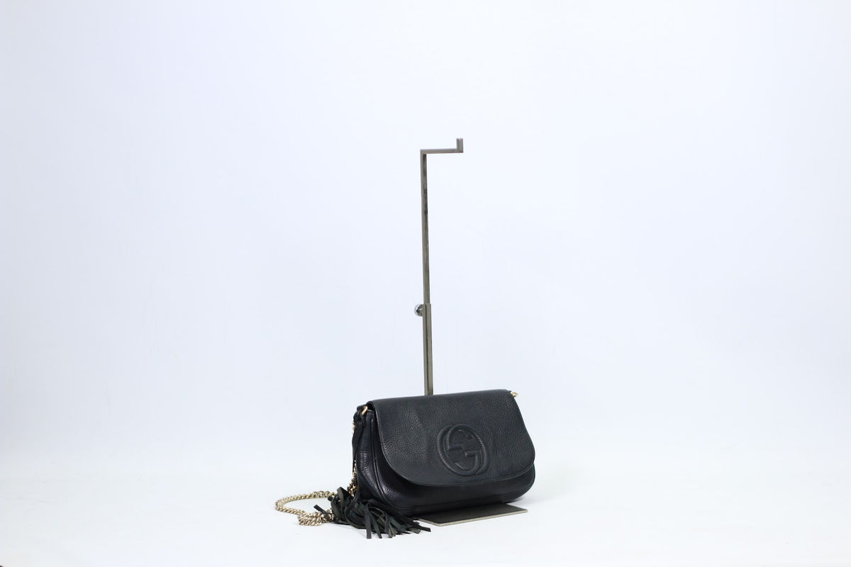 Gucci Black Leather Soho Interlocking Chain ONE Crossbody Bag 336752 (V722913)