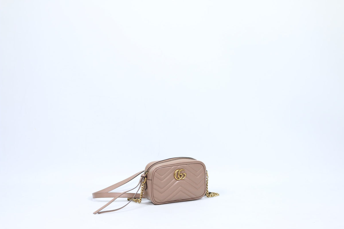 Gucci Pink Leather Matelasse GG Marmont Mini Crossbody Bag 448065