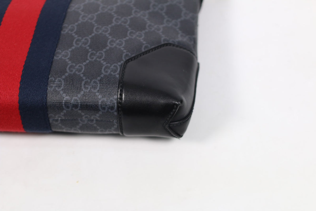 Gucci Black PVC GG Trim Supreme Triple Stripe ONE Clutch 523603