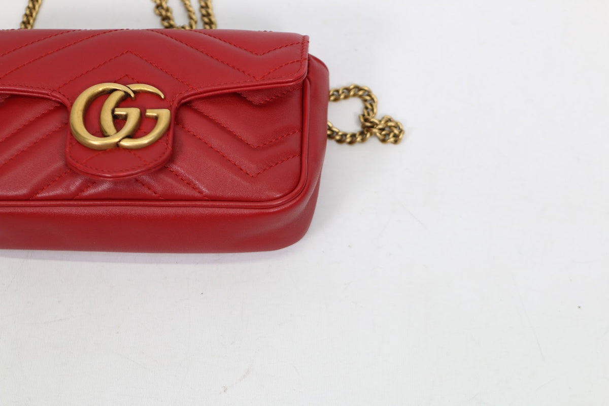 Gucci Red Leather Marmont Super Mini Crossbody Bag 476433