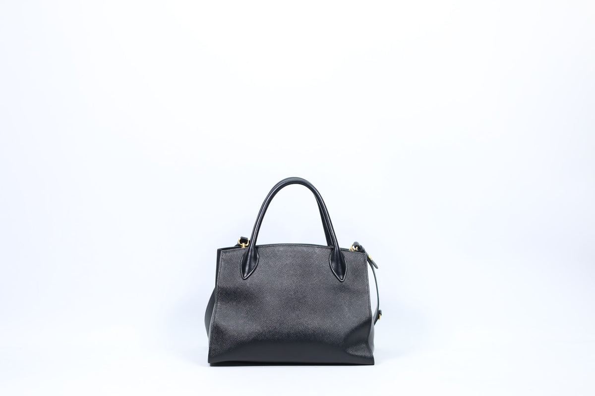 Prada Black Leather Saffiano Monochrome Small Shoulder Bag 1BA156