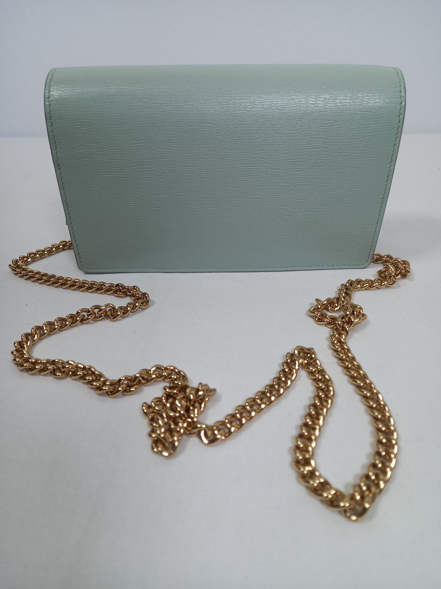 M0804P78 Gucci Script Chain Wallet in Pale Green (JP)