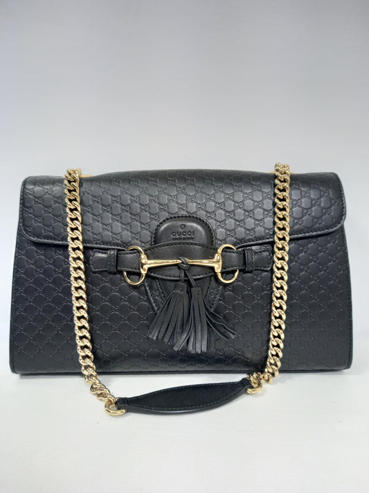 M0804P58 Gucci Black Microguccissima Leather Emily Chain Shoulder Bag (JP)