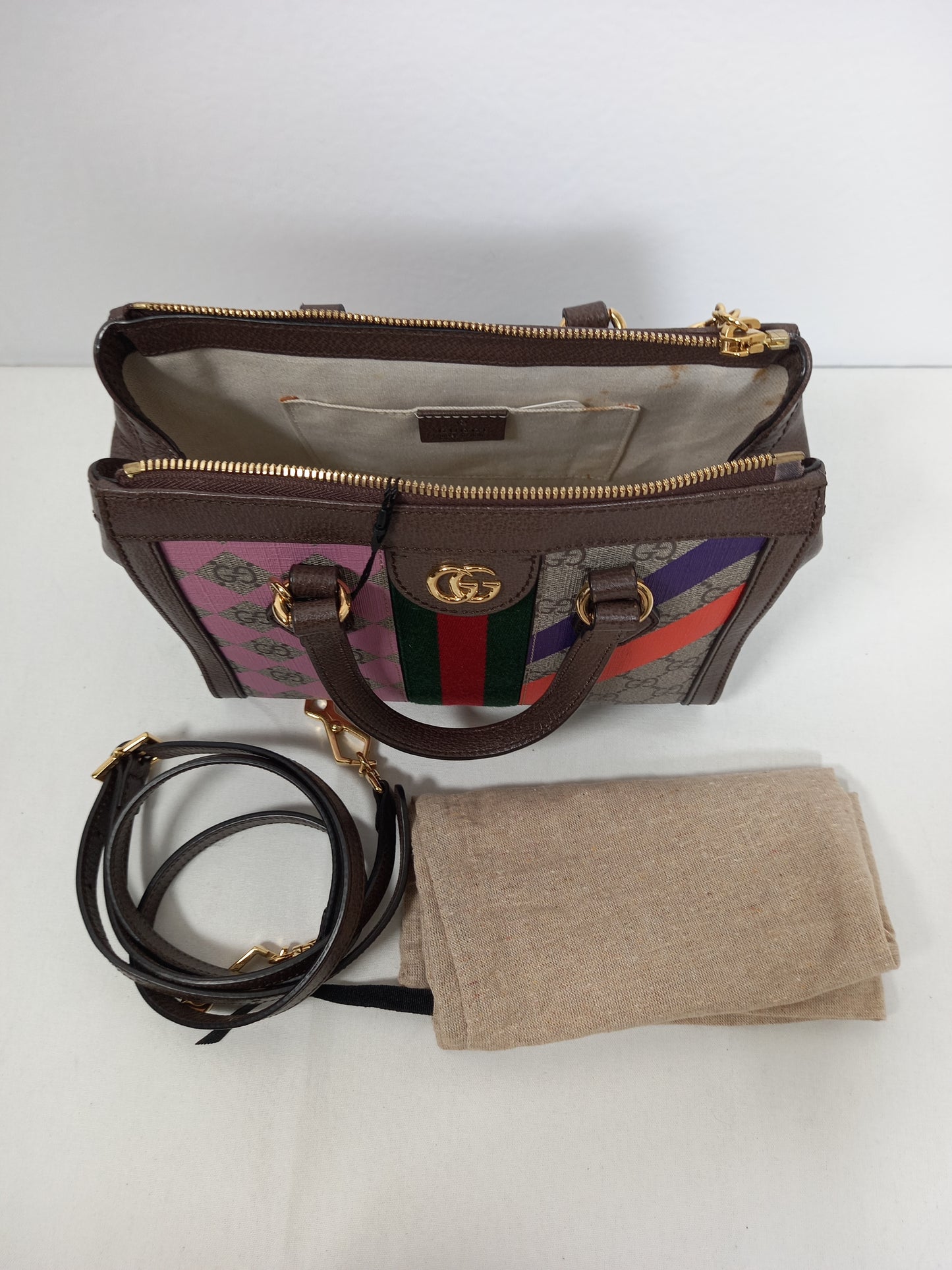 M0804P60 Gucci GG Supreme Monogram Equestrian Web Small Ophidia Tote (JP)