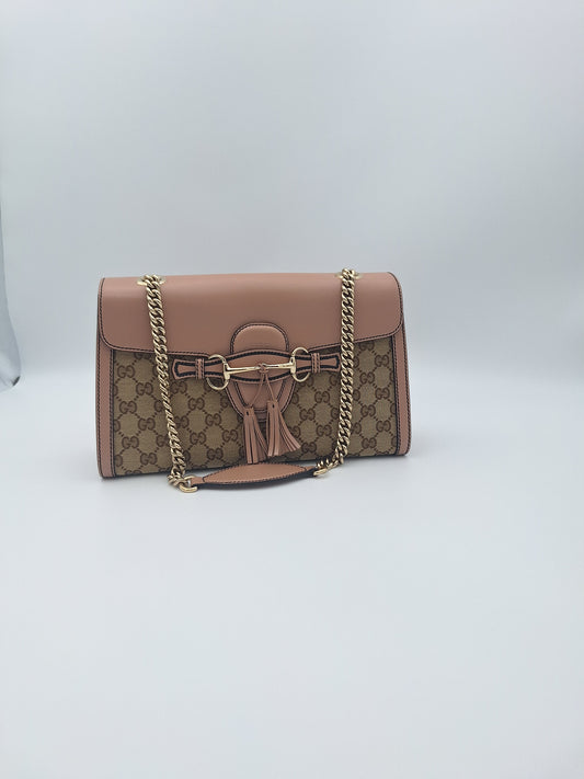 Gucci Indy Pink Jacquard GG Emily Trim Chain One Shoulder Bag (US)