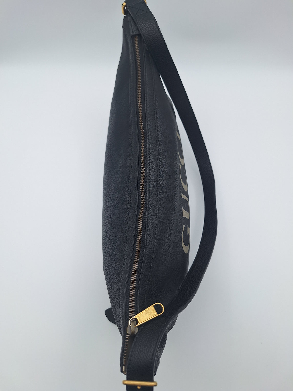 Gucci Black Leather GUCCI Print Hobo Shoulder/Crossbody Bag (US)