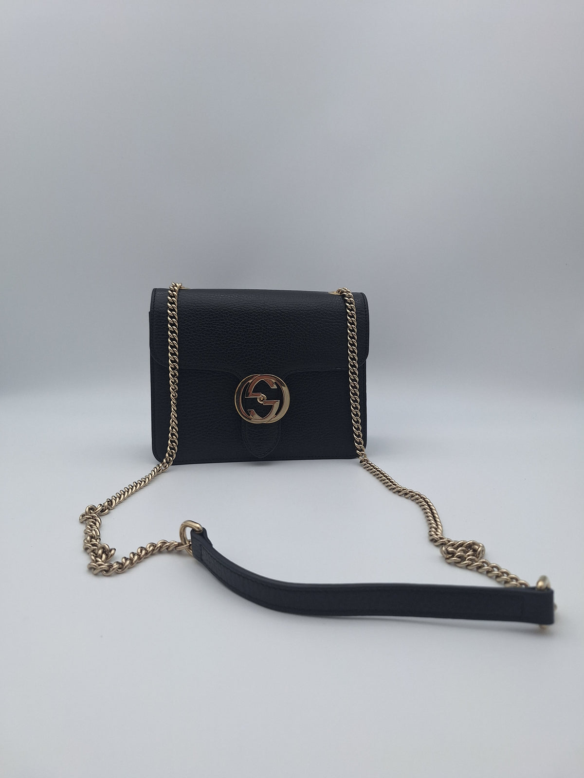 Gucci Black Leather GG Interlocking Chain One Shoulder Bag (US)