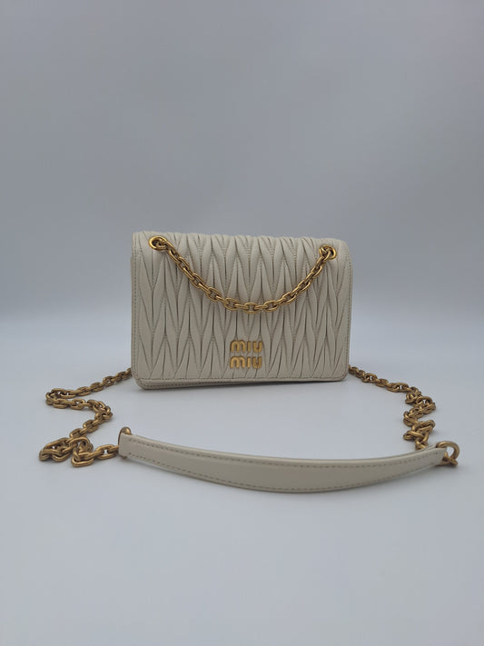 Miu Miu Ivory Leather Matelasse Gold Chain One Shoulder Bag (US)