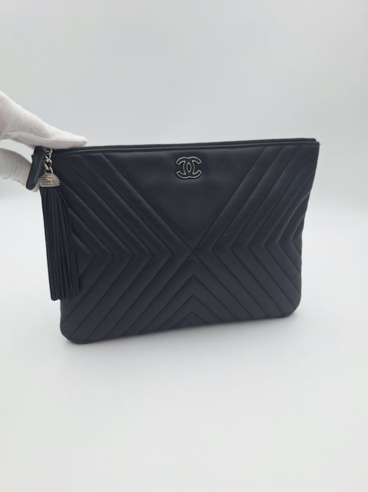 Chanel Diagonal CC Chevron Tassel Medium Clutch Bag (US)