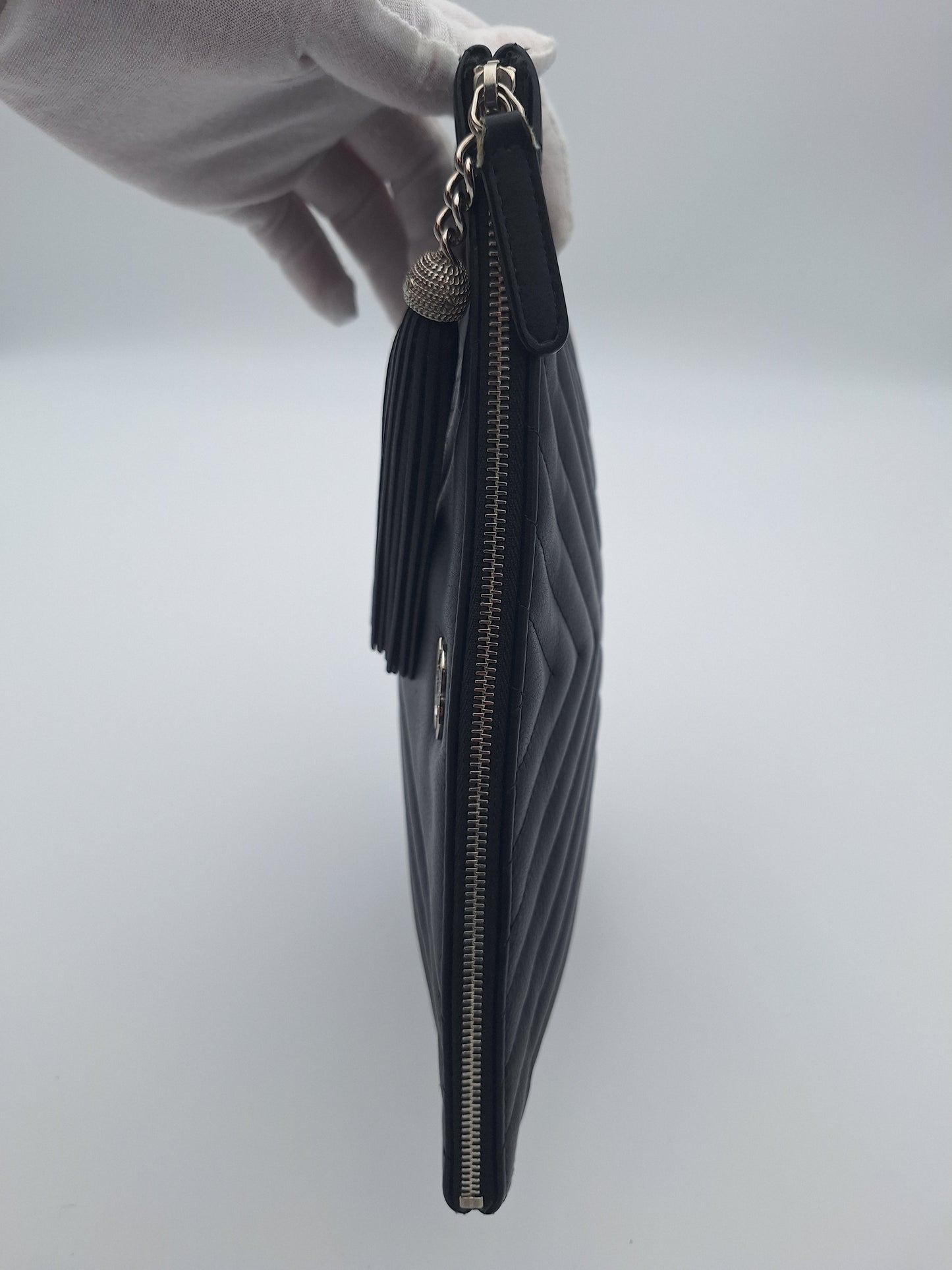 Chanel Diagonal CC Chevron Tassel Medium Clutch Bag (US)
