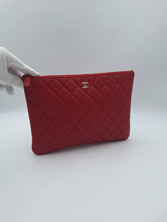 Chanel Clutch New Medium Red Caviar Leather Clutch Bag (US)