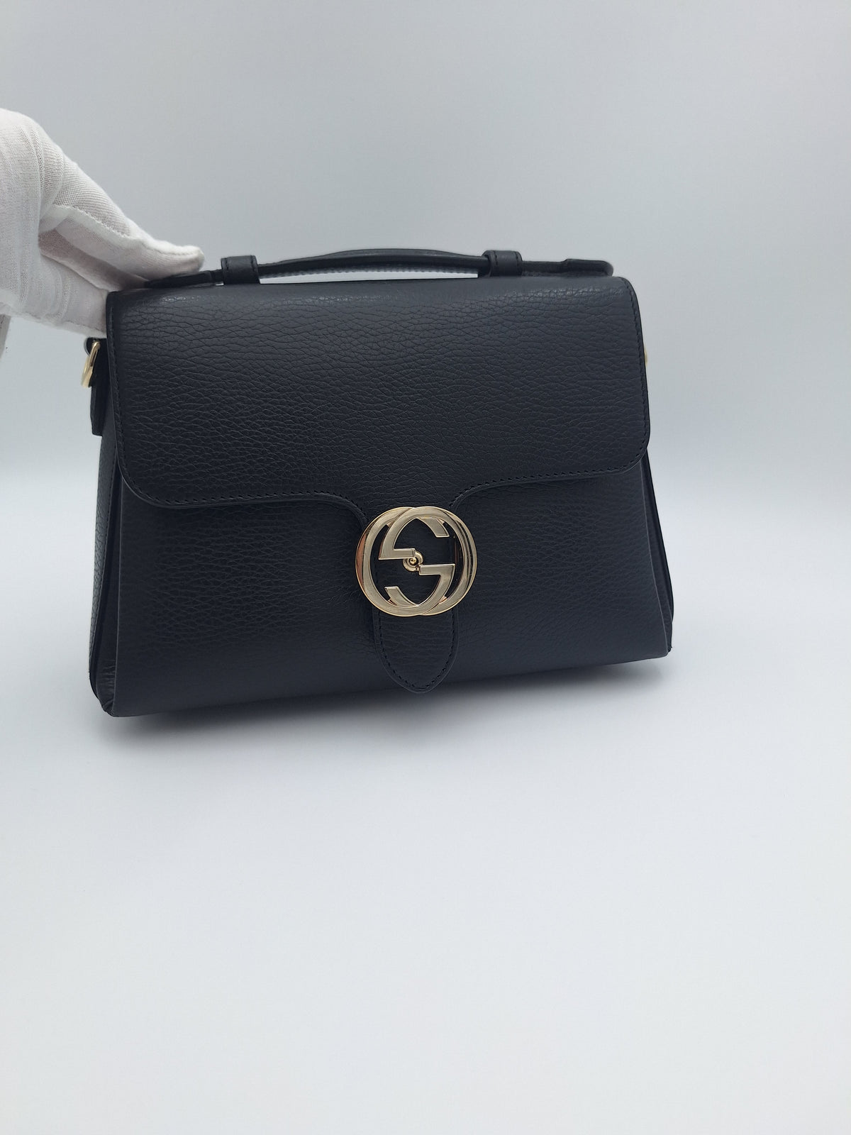 Gucci Black Dollar Calfskin Interlocking G Top Handle Bag (US)