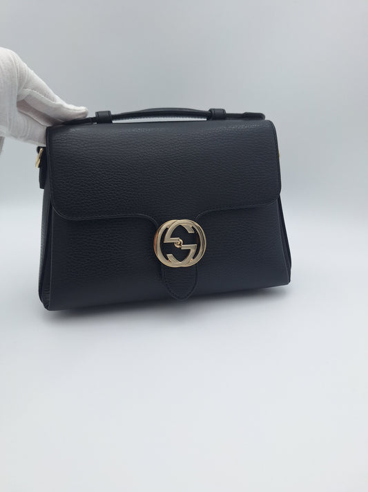 Gucci Black Dollar Calfskin Interlocking G Top Handle Bag (US)