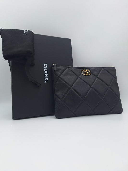 Chanel 19 Large Black Quilted Leather O Case Clutch (US)