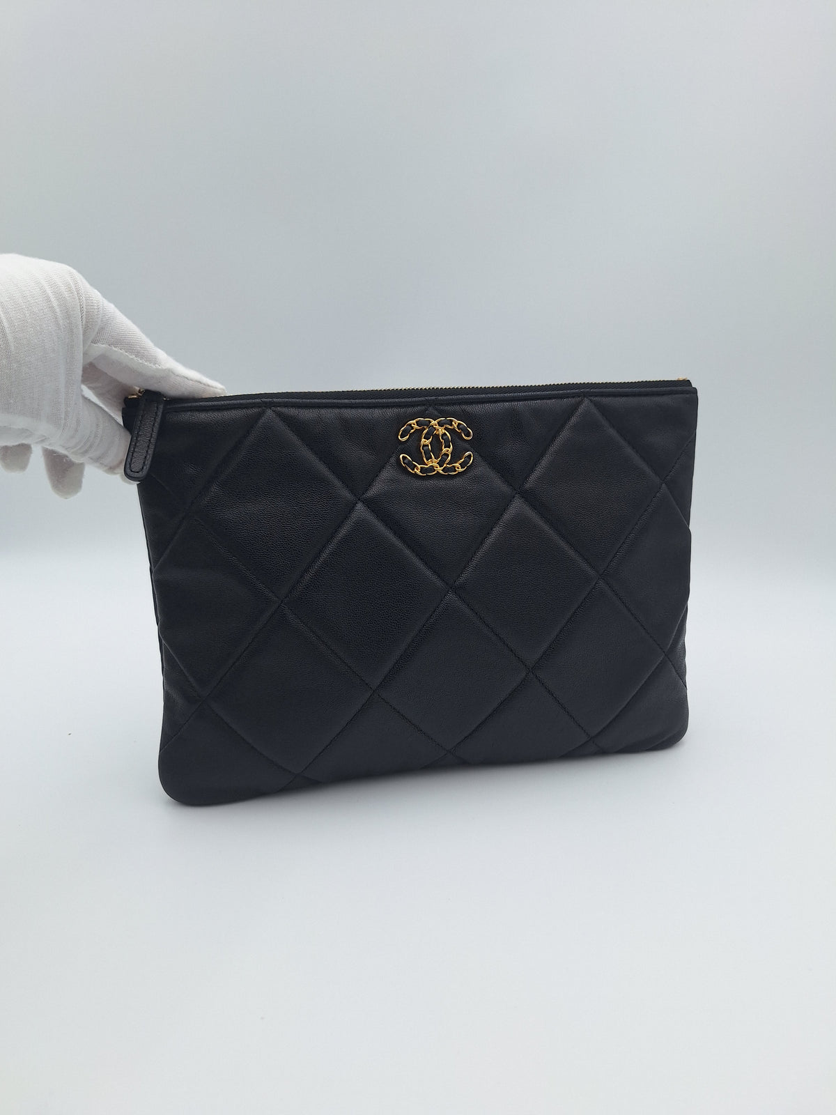Chanel 19 Large Black Quilted Leather O Case Clutch (US)