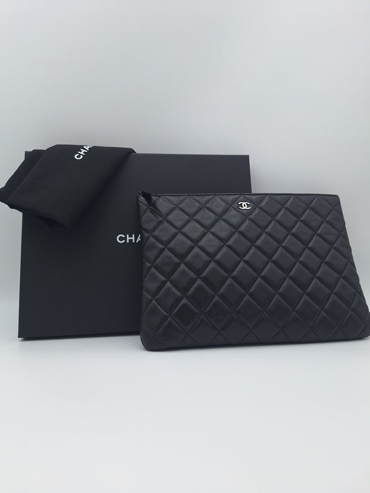Chanel Quilted Caviar Leather Large O-case Clutch (US)