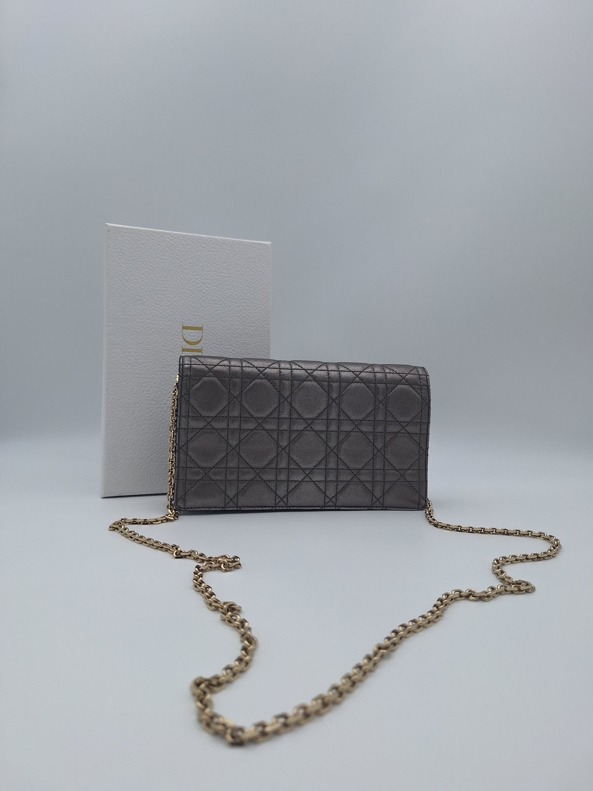 Christian Dior Metallic Grey Leather Cannage Lady Dior Pouch (US)