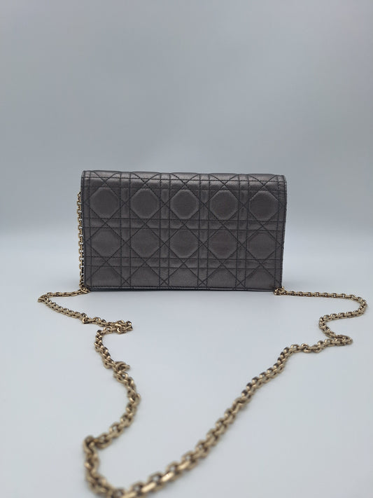 Christian Dior Metallic Grey Leather Cannage Lady Dior Pouch (US)