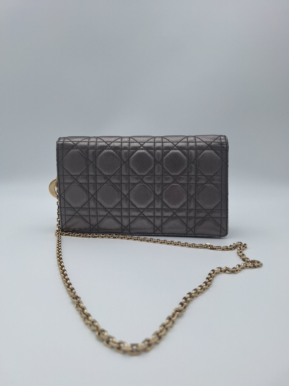 Christian Dior Metallic Grey Leather Cannage Lady Dior Pouch (US)