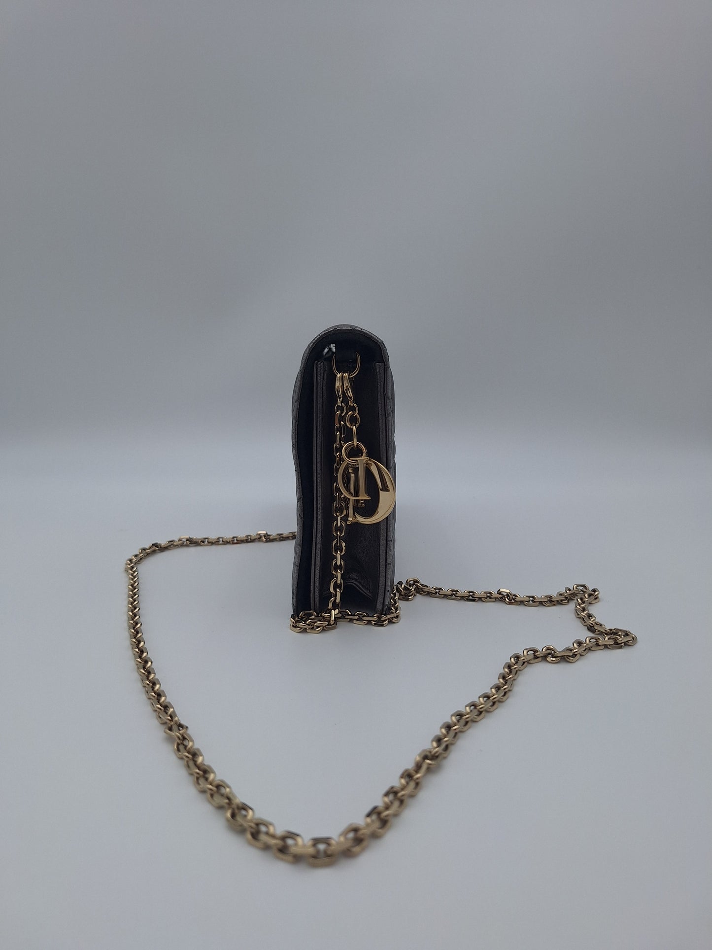 Christian Dior Metallic Grey Leather Cannage Lady Dior Pouch (US)