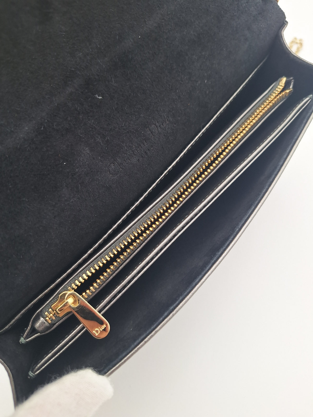 Christian Dior Metallic Grey Leather Cannage Lady Dior Pouch (US)