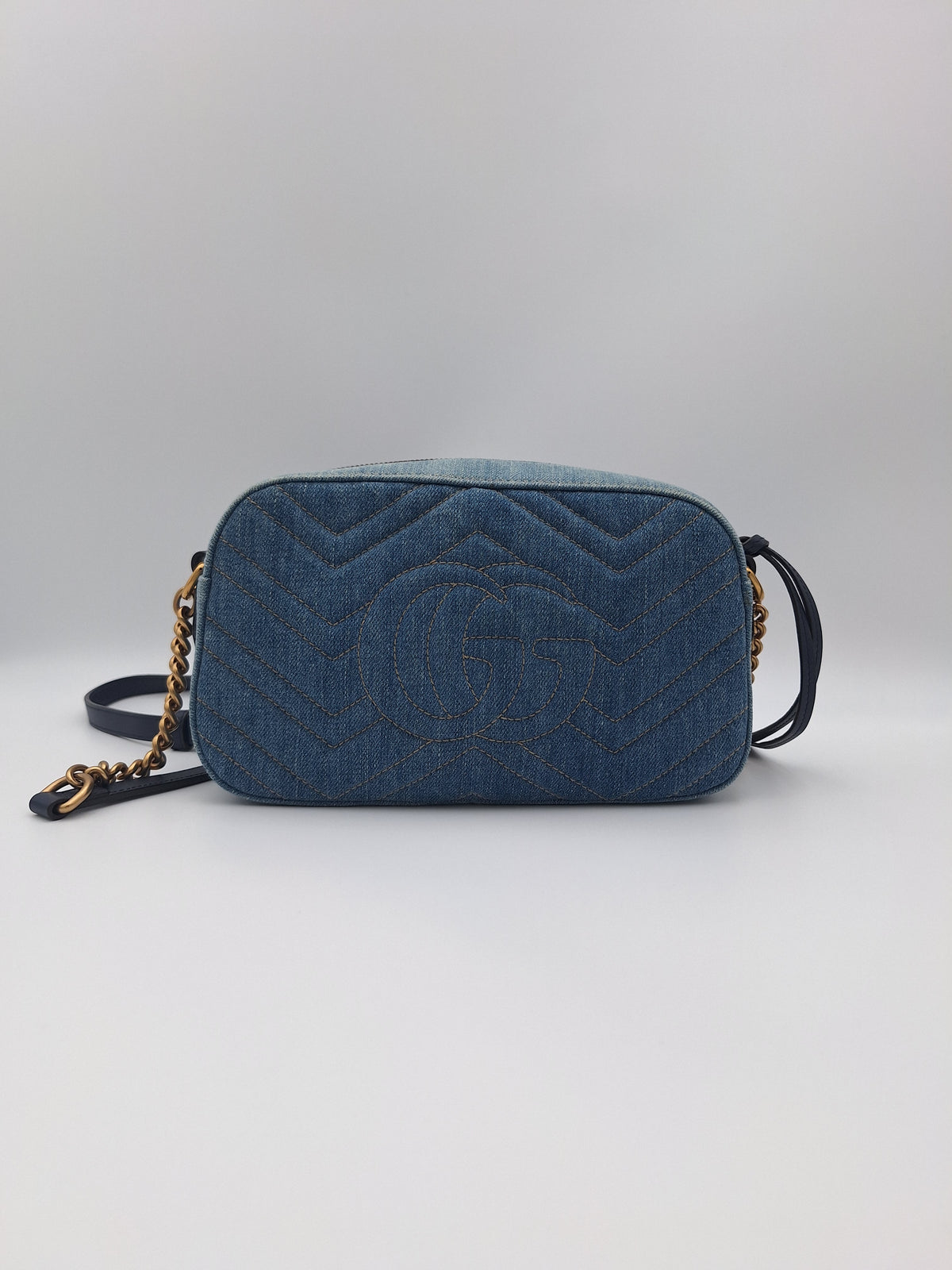 Gucci Small GG Marmont Matelassé Denim Pearly Crossbody Bag (US)