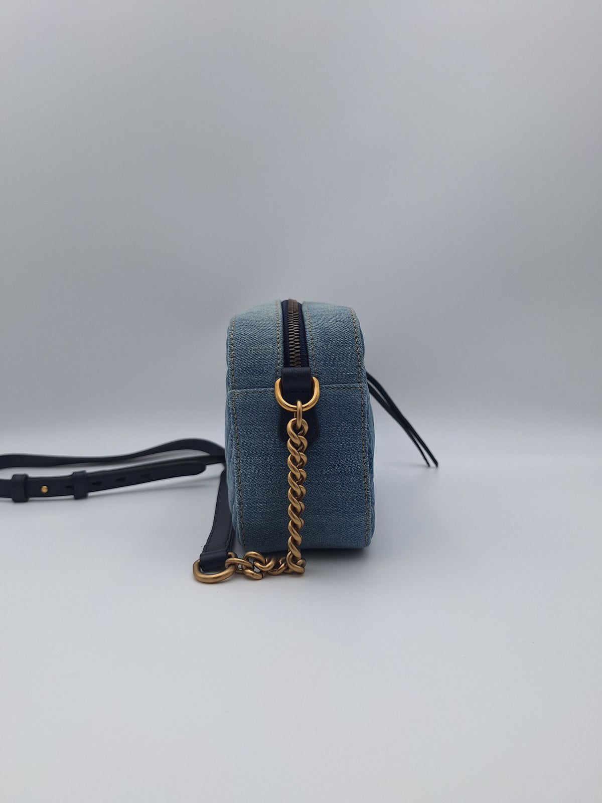 Gucci Small GG Marmont Matelassé Denim Pearly Crossbody Bag (US)