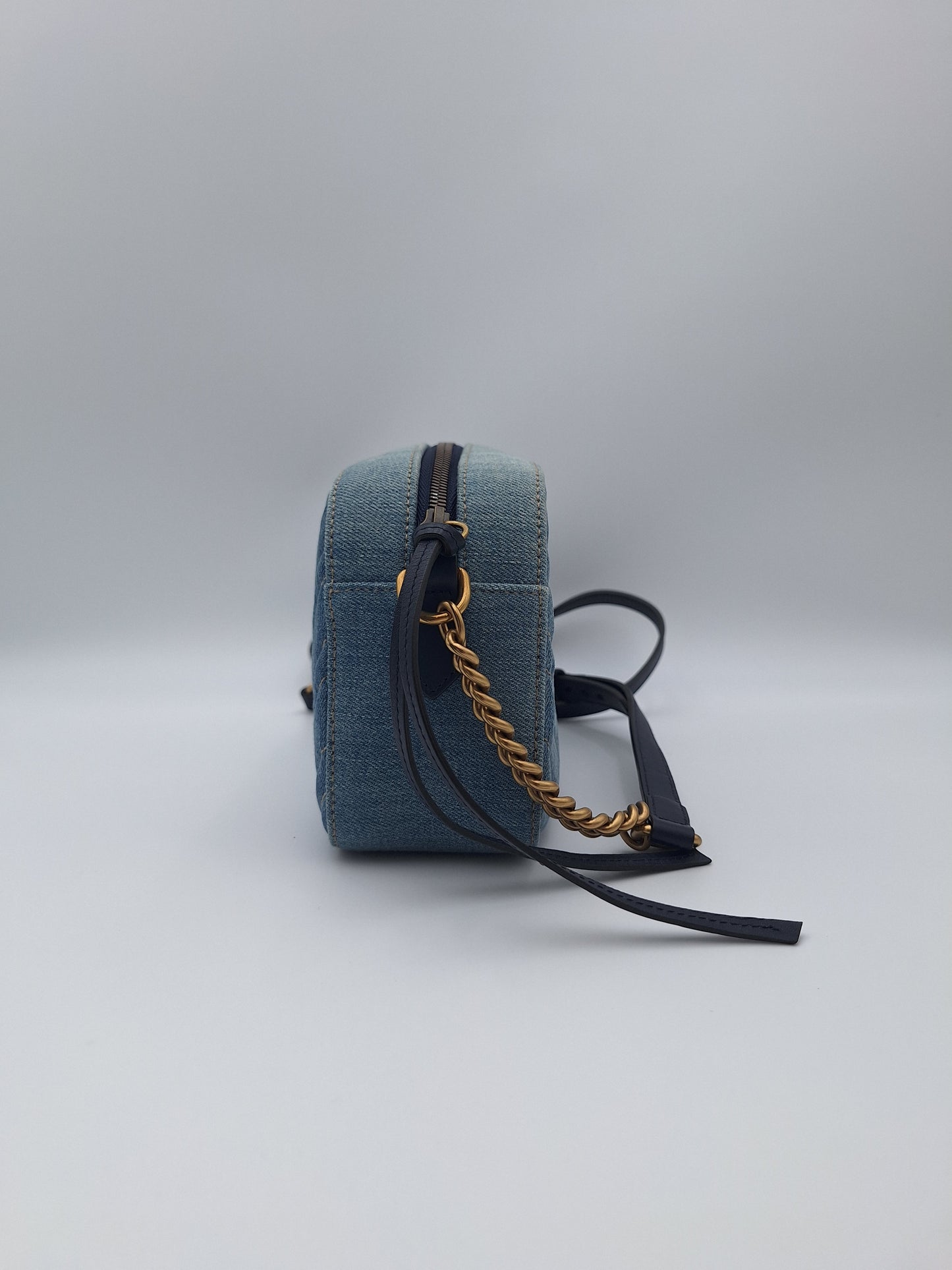 Gucci Small GG Marmont Matelassé Denim Pearly Crossbody Bag (US)