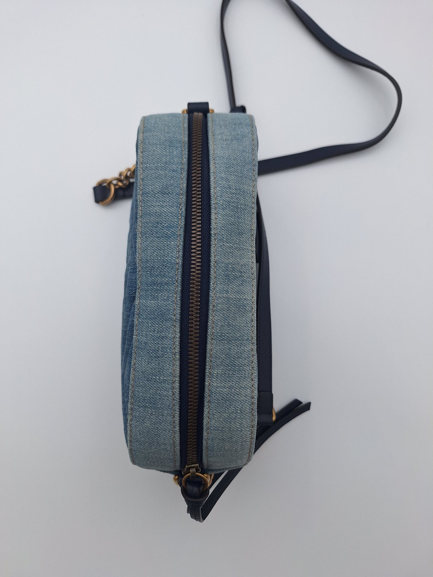 Gucci Small GG Marmont Matelassé Denim Pearly Crossbody Bag (US)