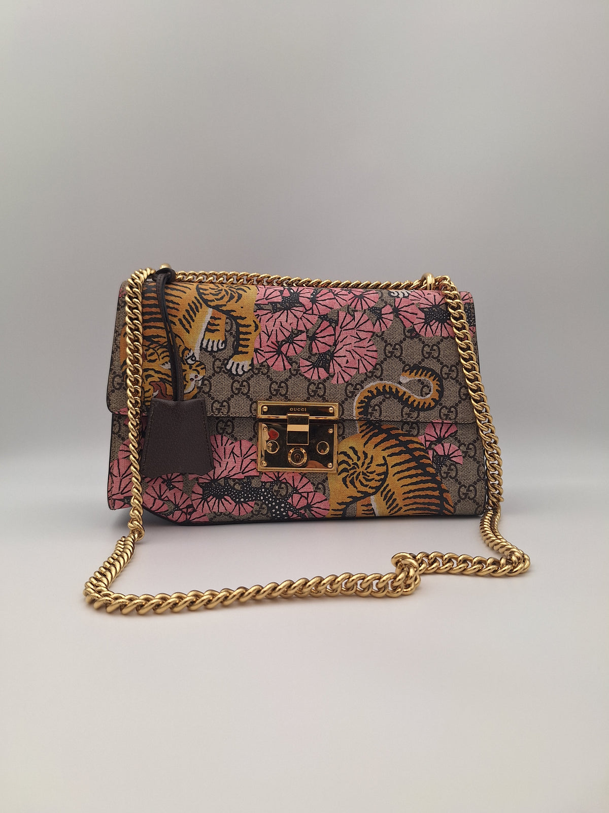 Gucci Padlock GG Supreme Tiger Print Chain Flap Shoulder Bag (UK)