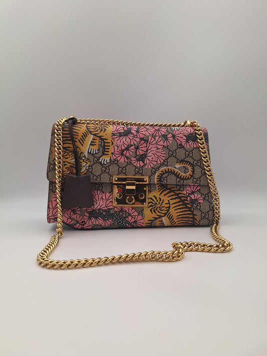 Gucci Padlock GG Supreme Tiger Print Chain Flap Shoulder Bag (UK)