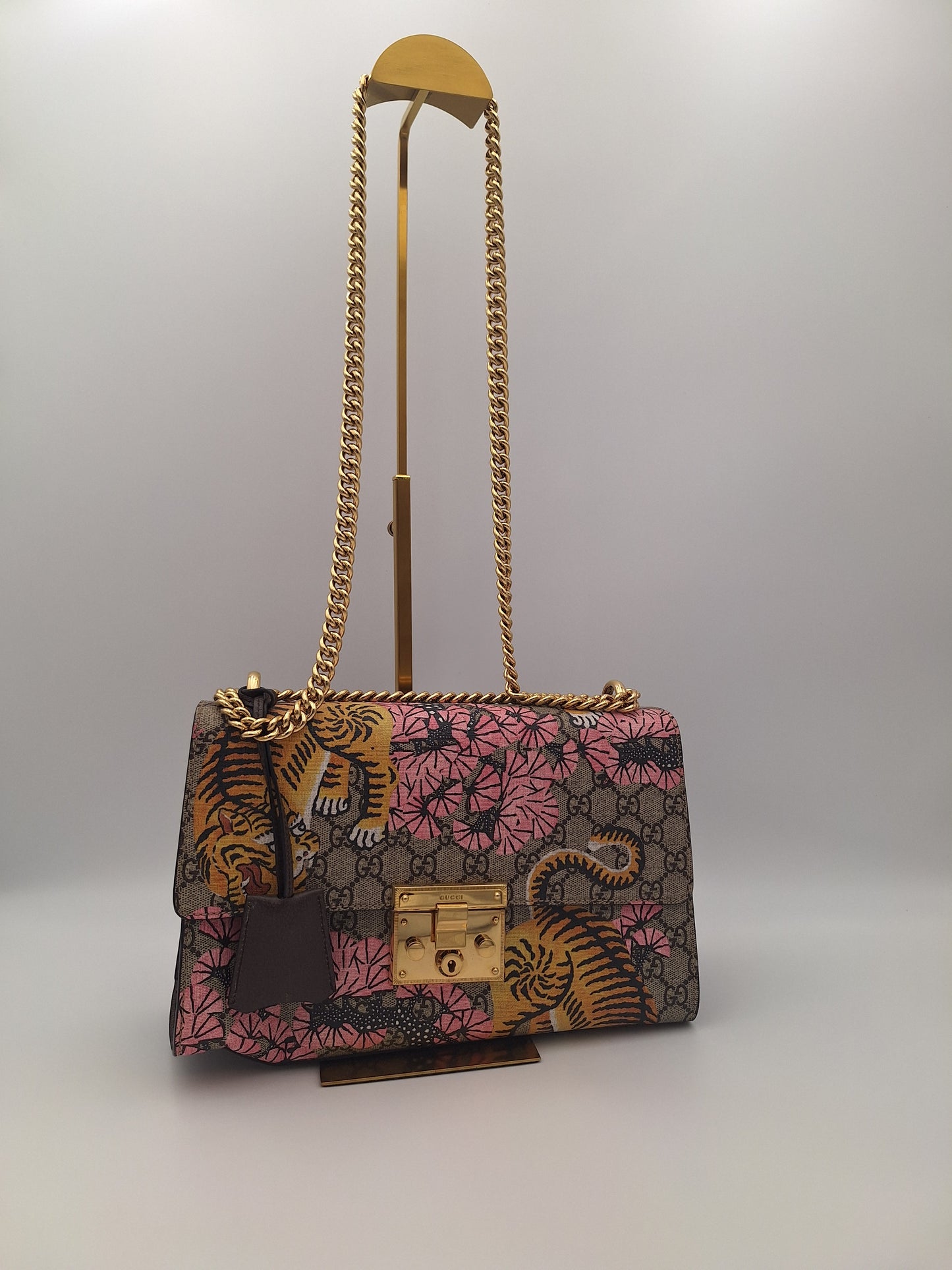 Gucci Padlock GG Supreme Tiger Print Chain Flap Shoulder Bag (UK)