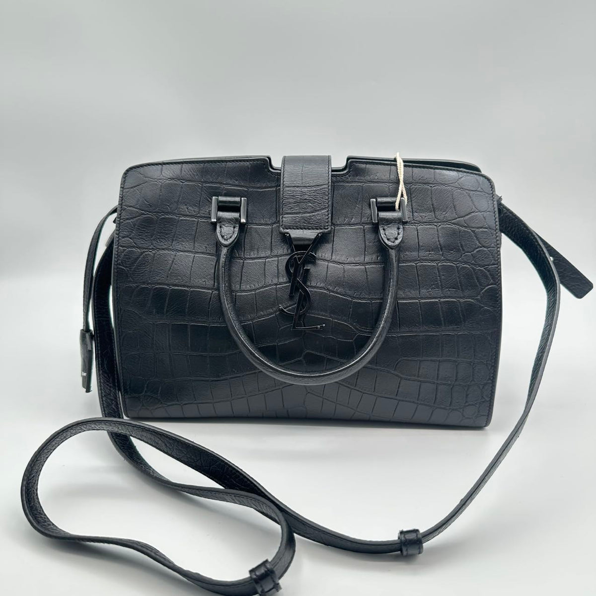 YSL Cabas handbag in crocodile pattern, black. (MM007)