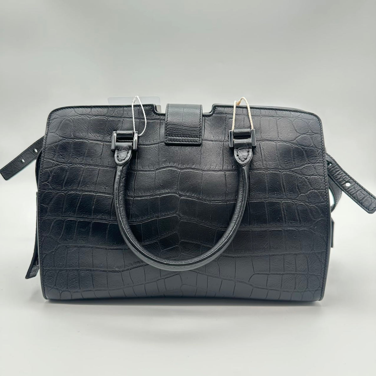 YSL Cabas handbag in crocodile pattern, black. (MM007)