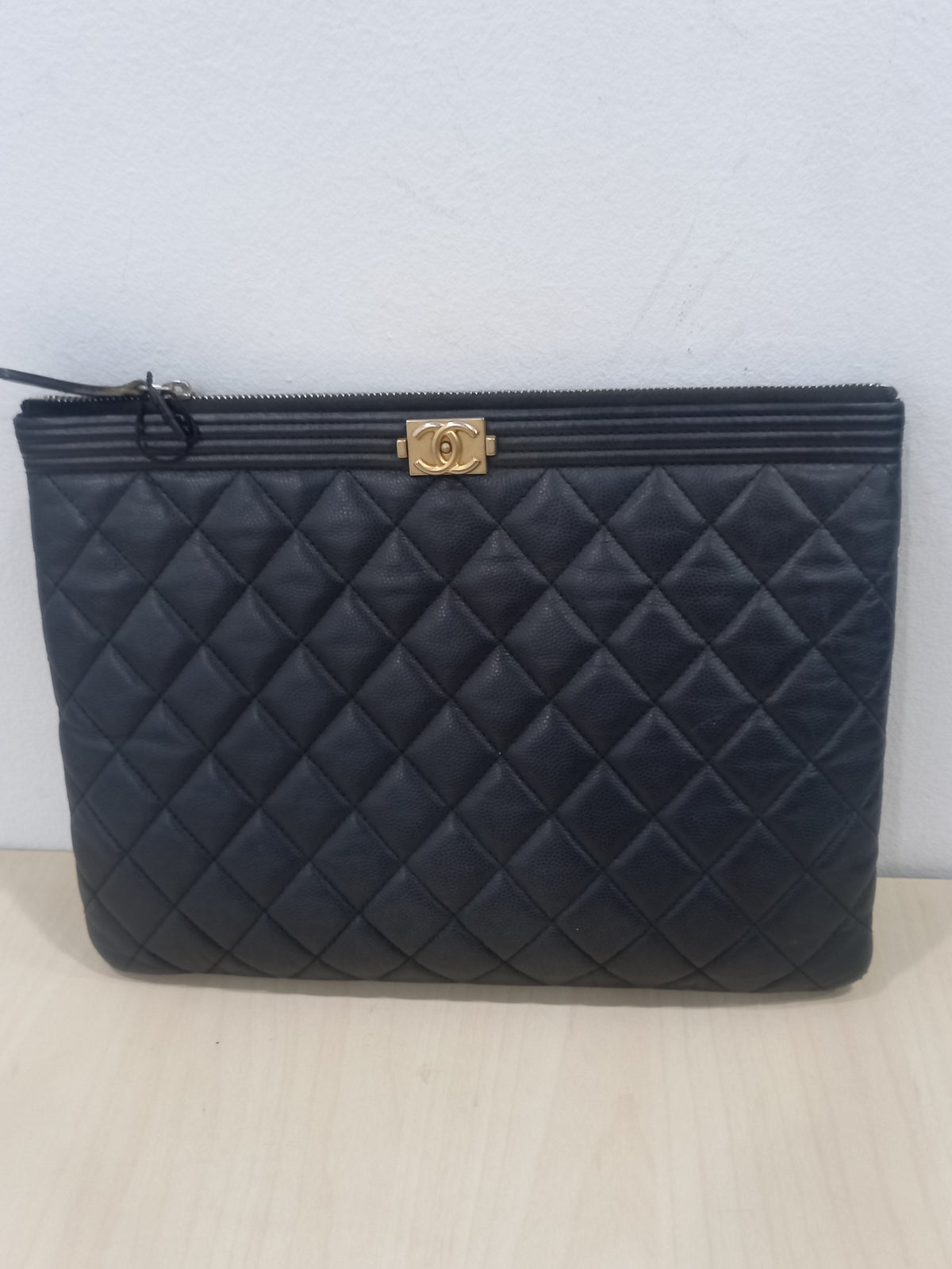 Chanel Boy Caviar Leather New Medium Black Clutch A84406