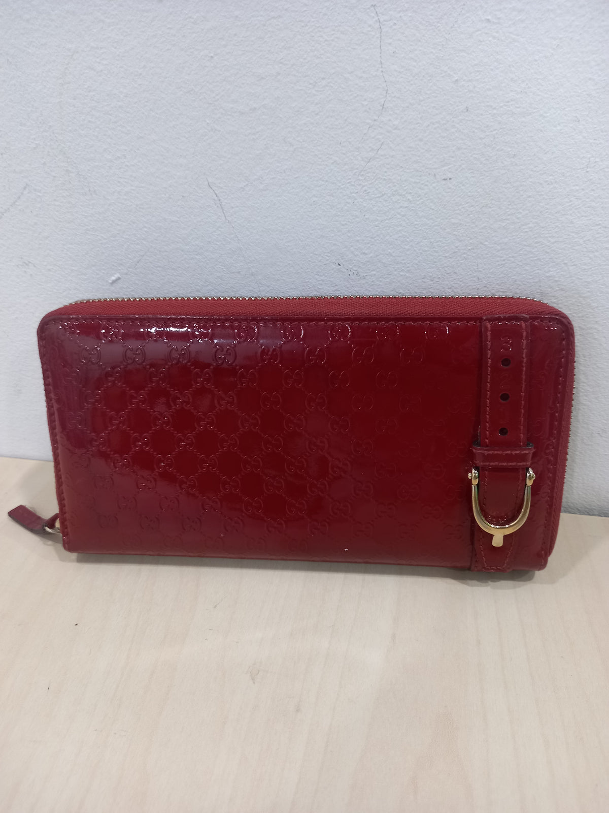 Gucci Red Patent Leather GG Zip-Around ONE Long Wallet 309758