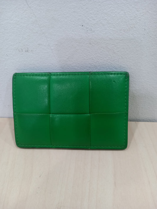 Bottega Veneta Green Leather Intrecciato Cassette ONE Card Wallet 651401