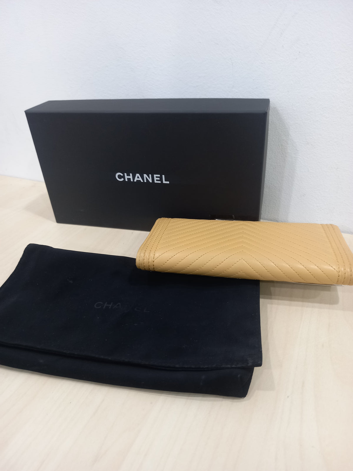 Chanel Mustard Lambskin Leather Boy Chevron Flap Long Wallet A80286