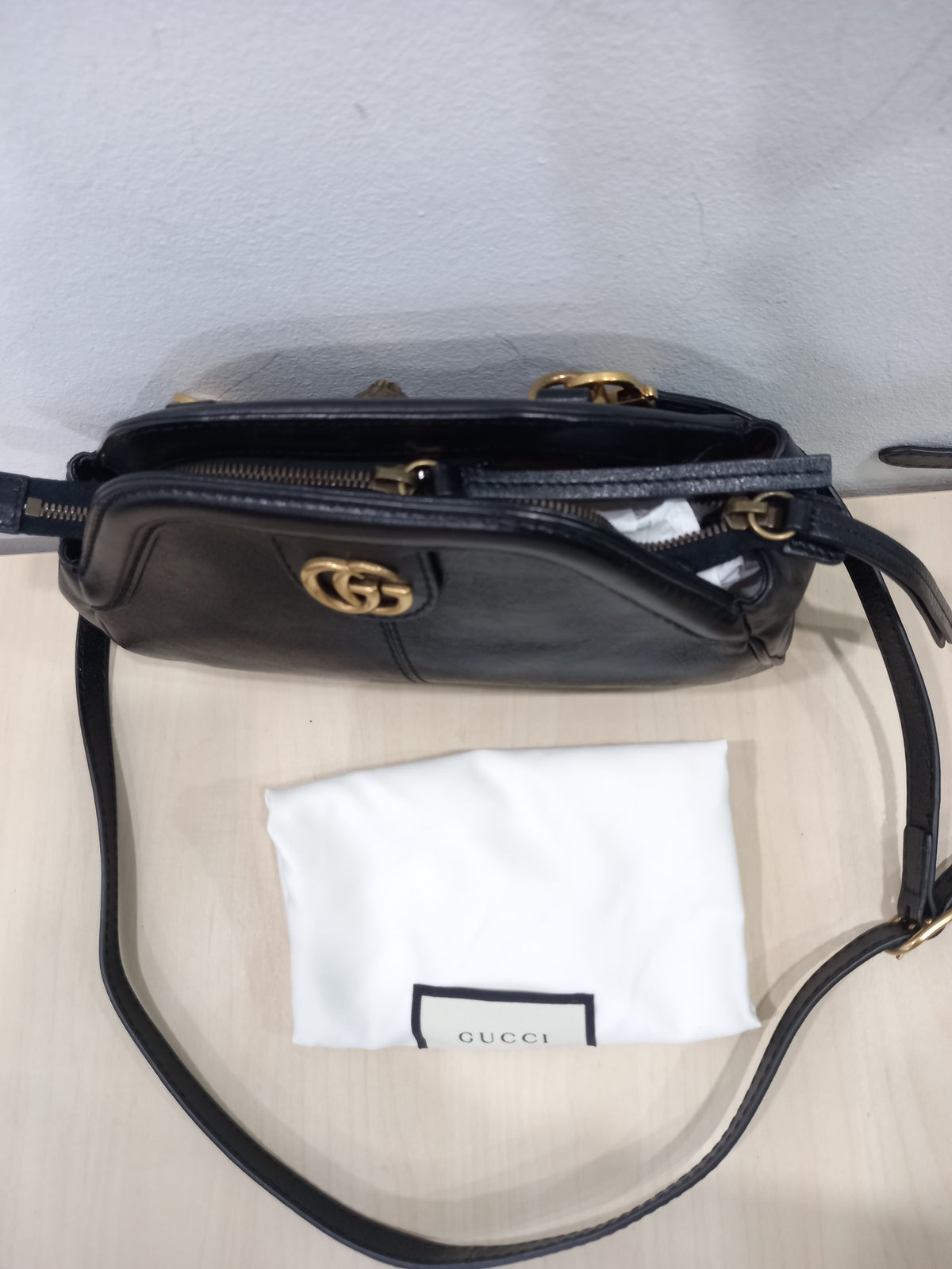 Gucci Black Leather GG Vintage Marmont Tiger Head Rebelle Small Shoulder Bag 524620