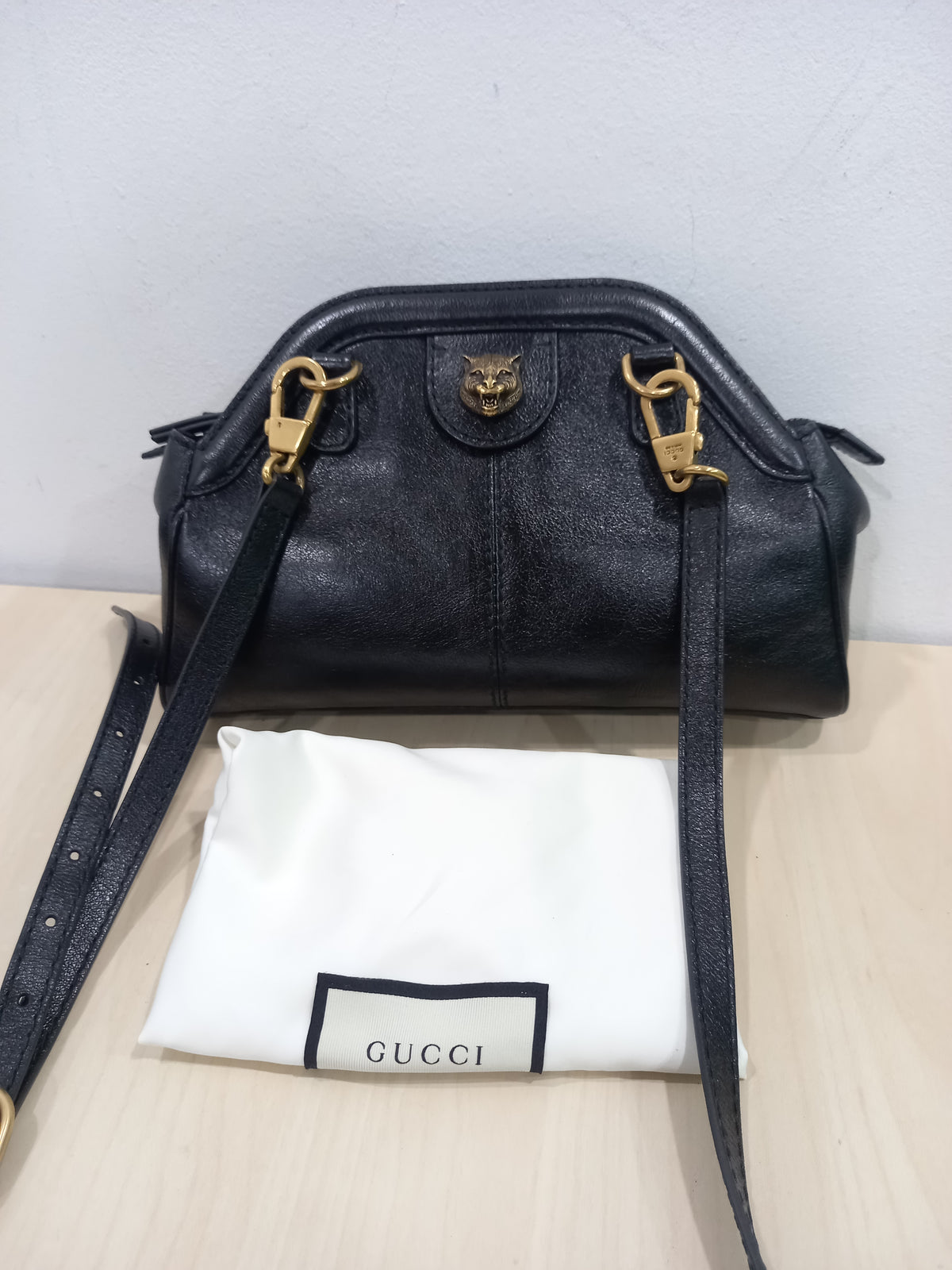 Gucci Black Leather GG Vintage Marmont Tiger Head Rebelle Small Shoulder Bag 524620