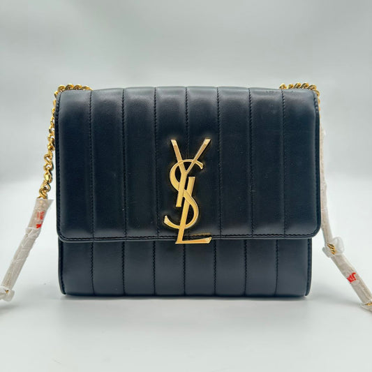 YSL Square Fat Chain Bag in Black and Gold (MM020)