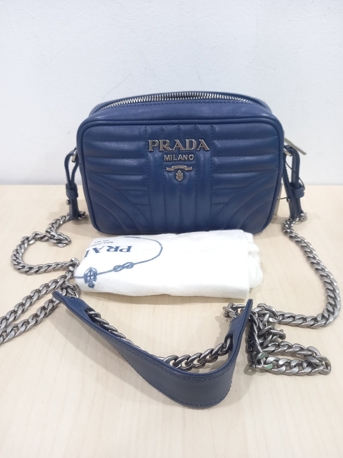 Prada Navy Leather Diagramme Mini Crossbody Bag 1BH084