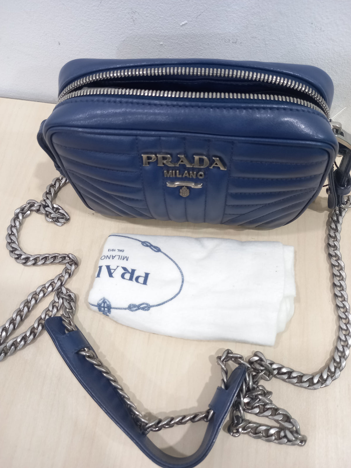 Prada Navy Leather Diagramme Mini Crossbody Bag 1BH084