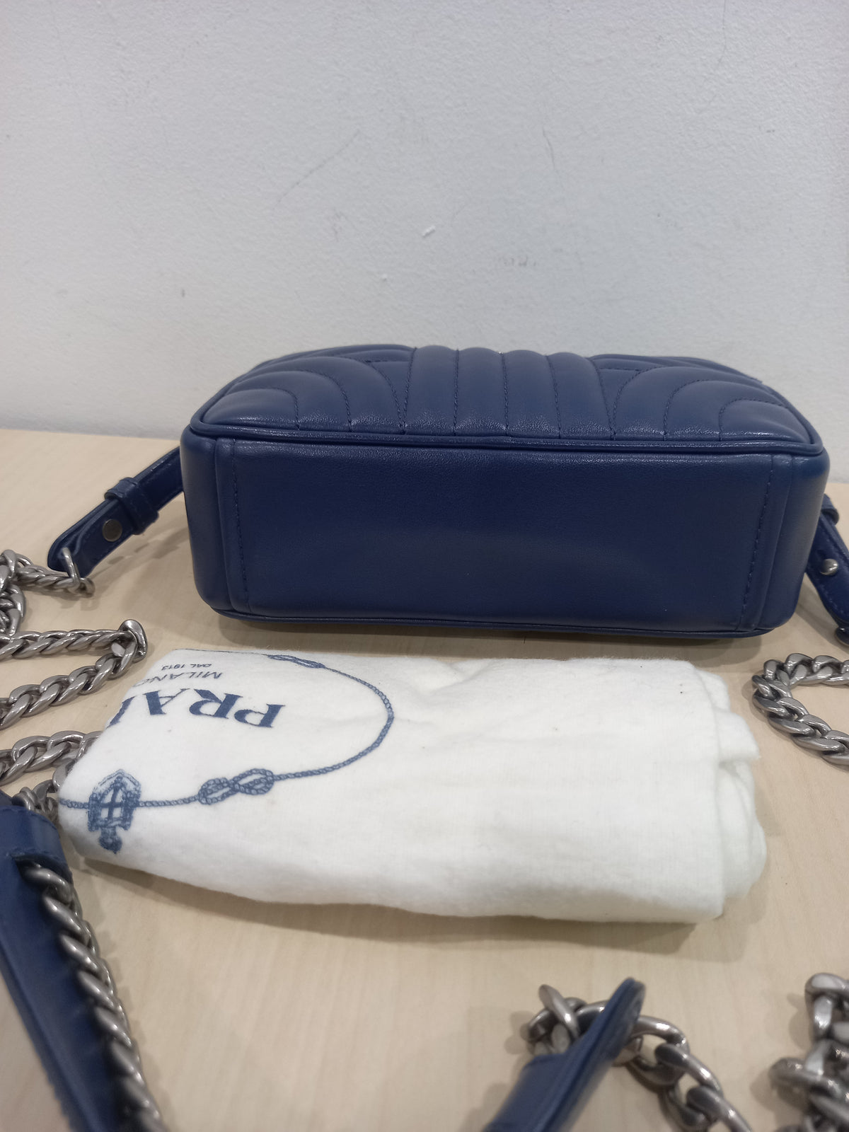 Prada Navy Leather Diagramme Mini Crossbody Bag 1BH084